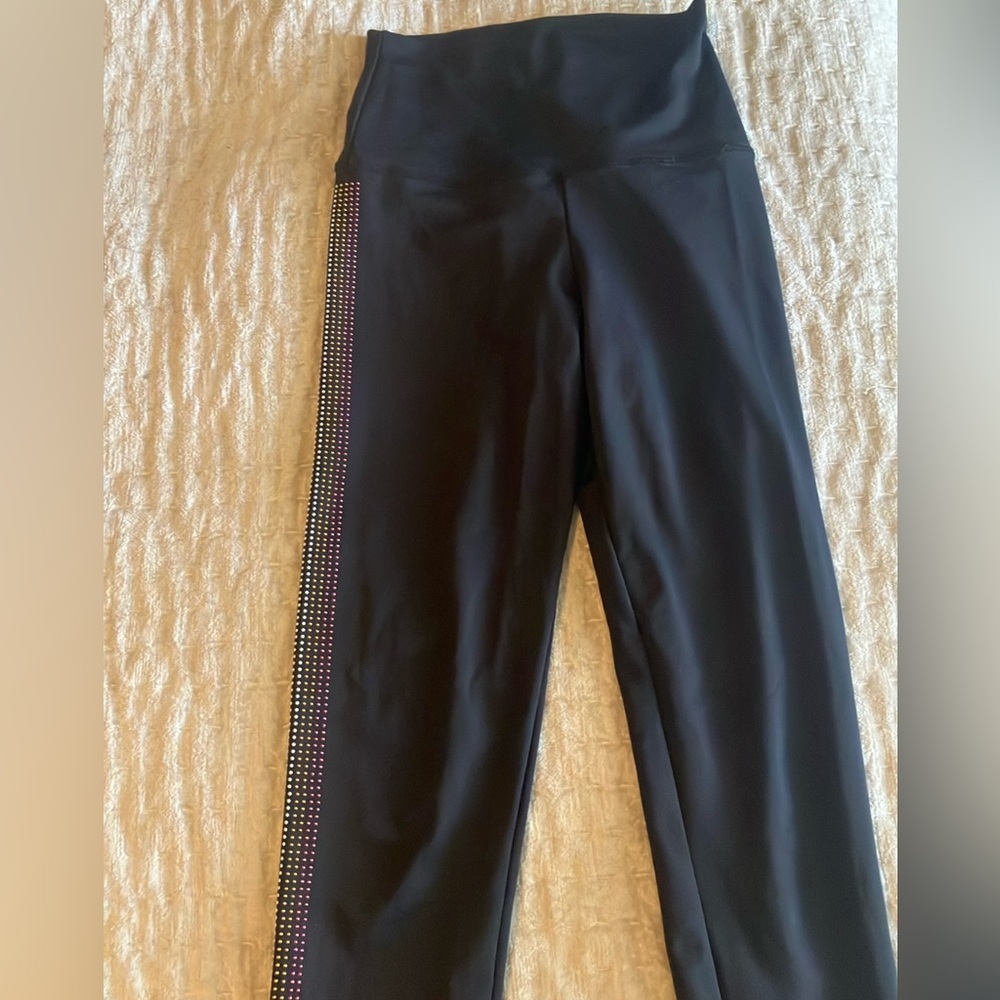 Beach Riot Black Piper Leggings Rhinestone Racer Stripe Small